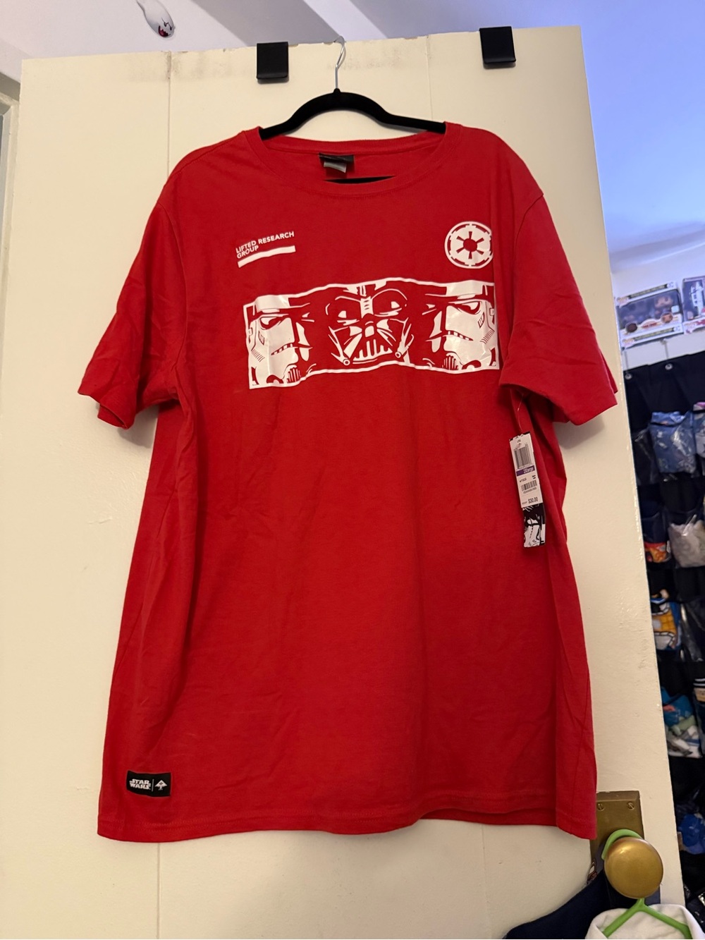 LRG Brand Star Wars Red Short-Sleeve Graphic Tee with Vader & Stormtroopers